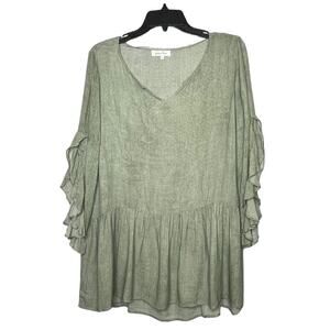 Grace and Lace Boho Green Ruffle Sleeve Light Tunic Top Size Small